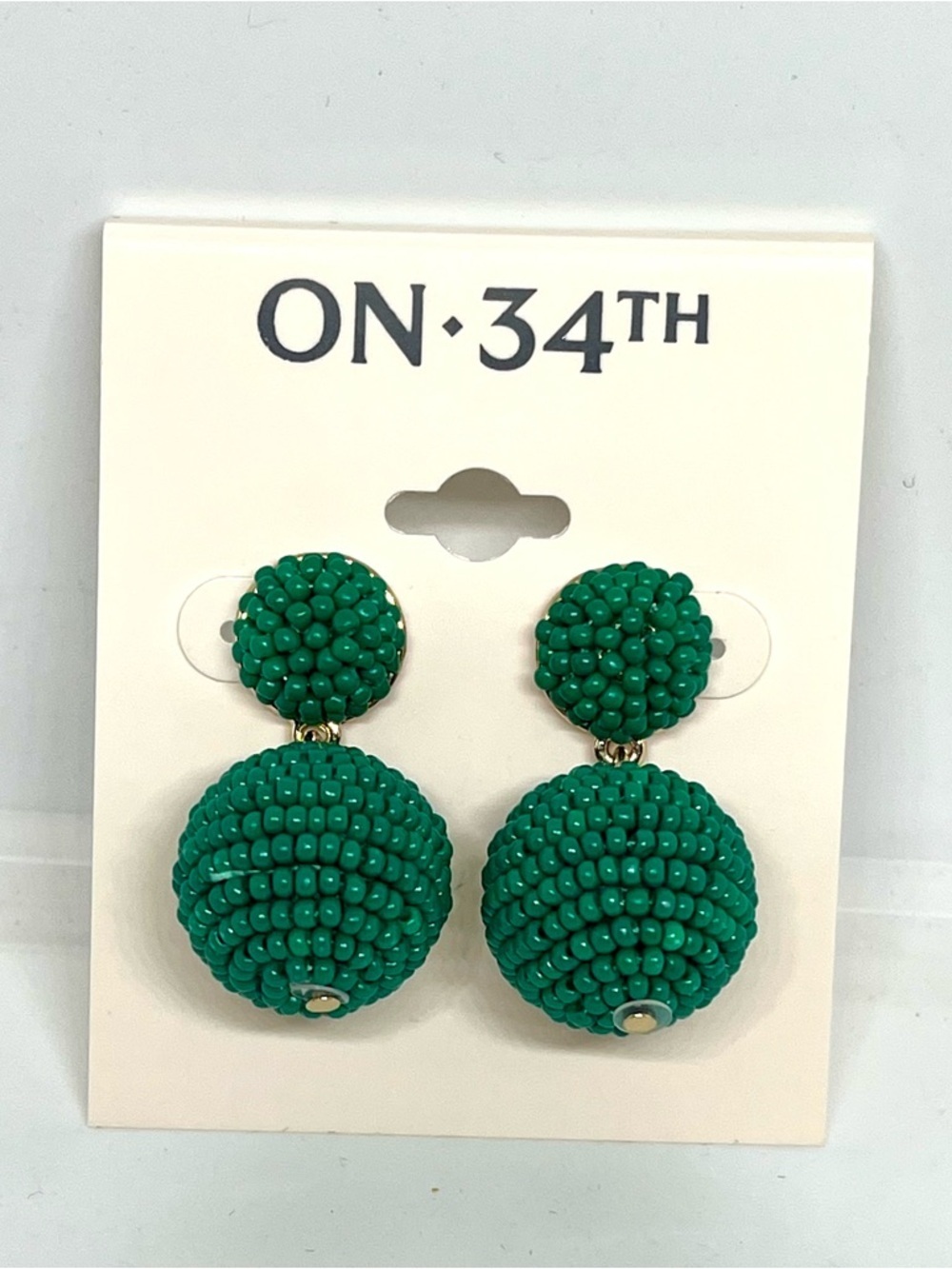 On 34th Green Beaded Double Drop Earrings New